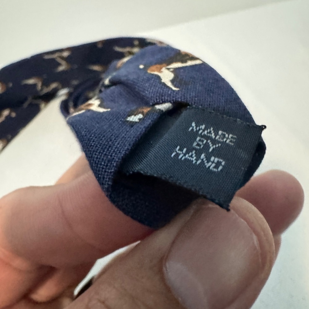 Polo Ralph Lauren Necktie Navy Blue Dog Print 100% Linen Tie Handmade in USA - Picture 5 of 8